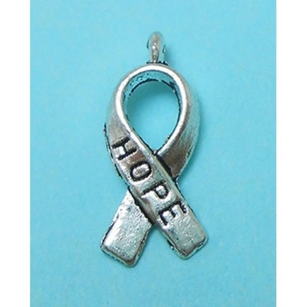 10pcs Hope Charms awareness‎ ribbon silver tone
